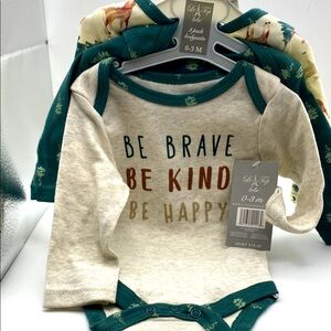NWT Le Top Bebe 3 Pack Long Sleeve Bodysuits Set For Baby Boys 0-3 Months